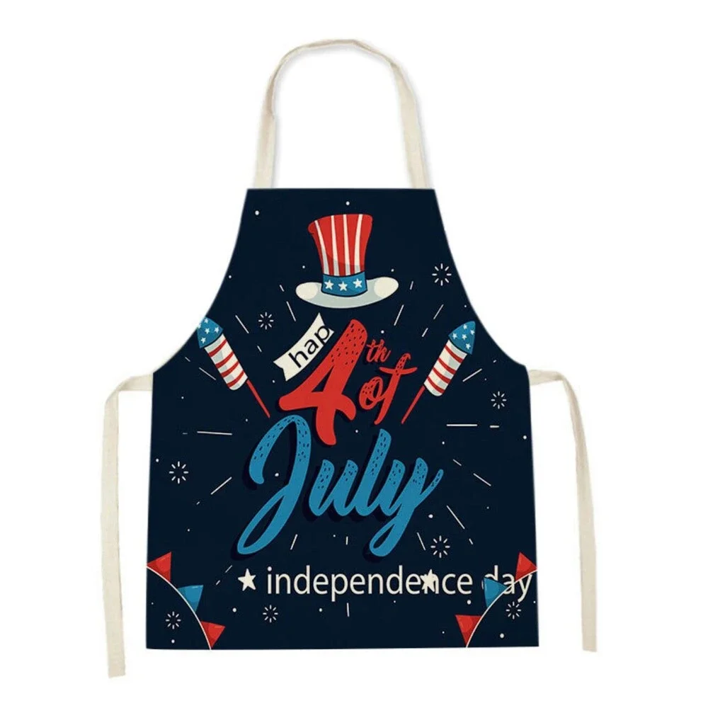 Patriotic USA Flag Linen Apron, BBQ Party Bib